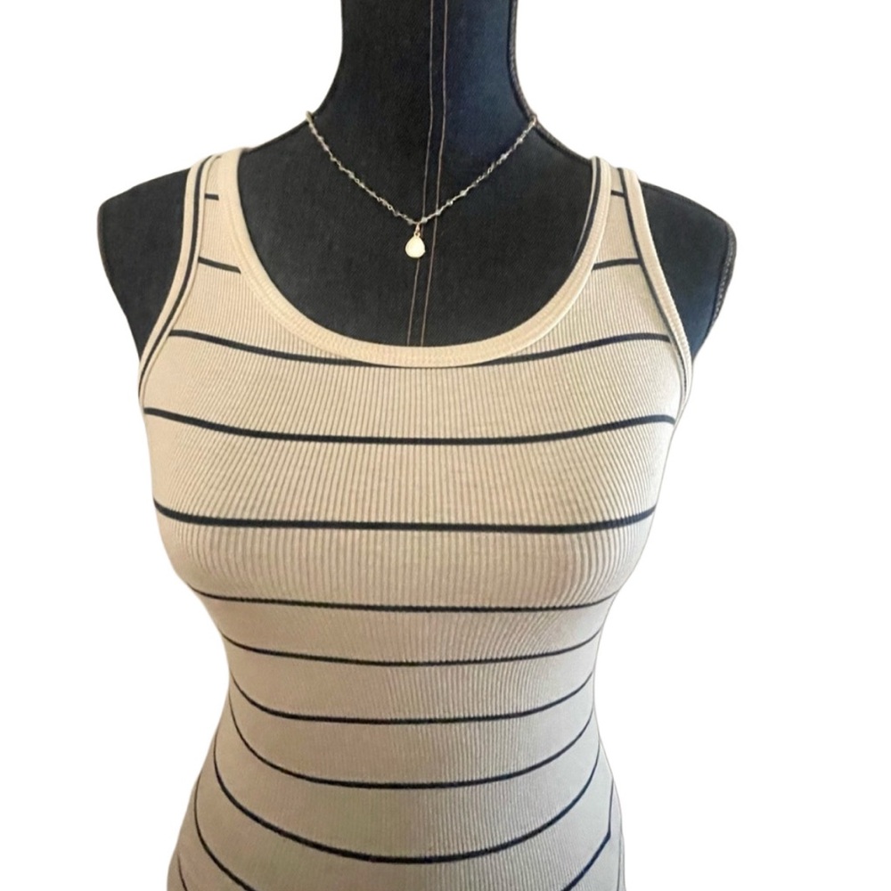 LNA Backless Striped Bodysuit Medium Cream Navy Ribbed Tank Sexy Open Back Top - Picture 5 of 9